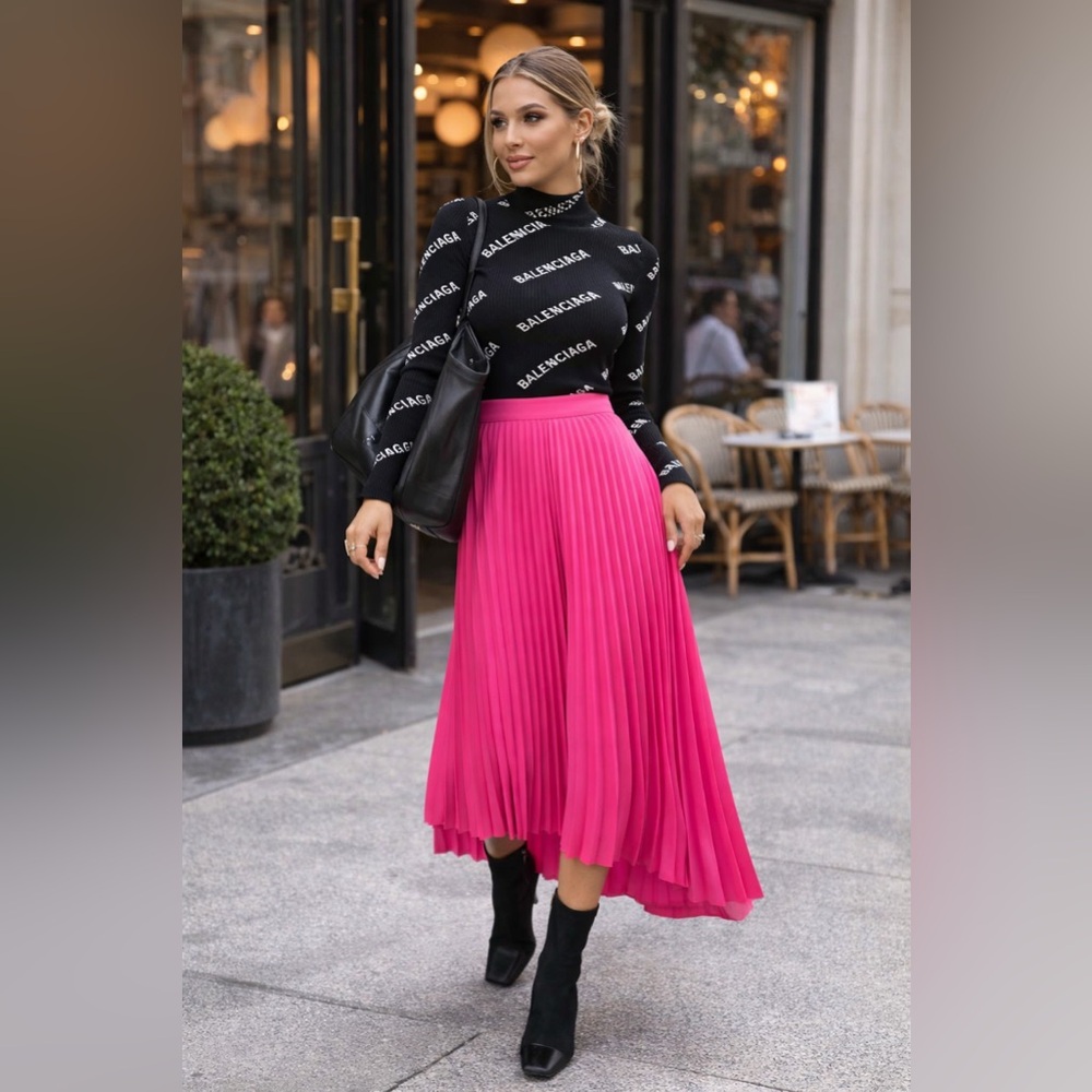 BALENCIAGA Pink Asymmetrical Pleated Skirt Size 36 (S) – $1,650 Retail